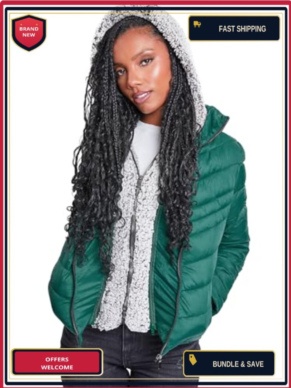 Women's Puffer Jacket, Detachable Sherpa Hood & Lining, Water Resistant